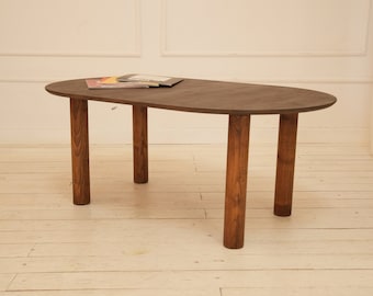 Unieke ovale salontafel, hout walnoot kleine rustieke dikke poot middentafel thuis, ronde MCM tafel, handgemaakt meubilair moderne boerderij cadeau