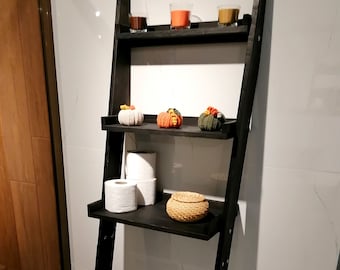 Over the Toilet Ladder Shelf, Wood Shelves, Bathroom Storage, Toilet Paper Holder Stand, Laundry Blanket Ladder, Living Room Book Shelf