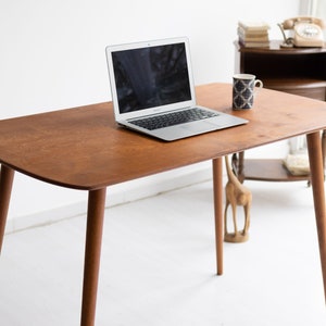 Rounded Oval Office Desk Table, Minimalist Walnut Wood Home Desk, Small Standing Desk, Mid Century Modern Writing Desk, Handmade Furniture