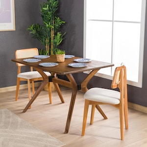 Rectangular Solid Pine Wood Walnut Dining Table 6 to 8 Person Table, Farmhouse Rectangle Dine Table Butterfly Leg, Dinner Table Pedestal Leg