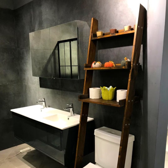 GIZNXBA Scaffale Portaoggetti Sopra Il Water A 3 Livelli Industriale Metallo Mobile Sopra WC Risparmio Spazio Scaffale Da Bagno Mobile Portaoggetti Per Toilette Per Bagno (Color : /Black