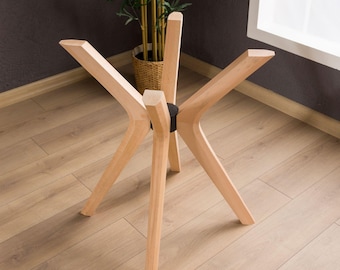 Dining Table Leg, Solid Beech Wood Pedestal Leg for Round Glass Tables, Dinner Table Wooden Leg for Epoxy, Marble or Metal