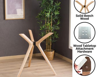 Counter Height Pedestal Table Leg, Solid Beech Wood Kitchen Bistro Dining Base