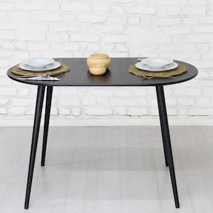 Handmade Oval Wooden Dining Table for 2 | Ideal for Small Homes, Kitchens, Walnut Wooden Dining Room Table, Rustic Narrow Dinning Table