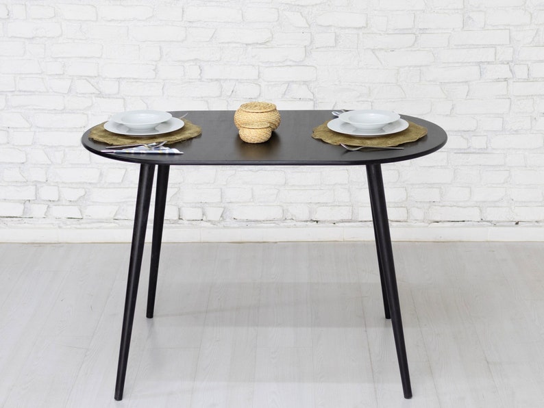 Handmade Oval Wooden Dining Table for 2 | Ideal for Small Homes, Kitchens, Walnut Wooden Dining Room Table, Rustic Narrow Dinning Table