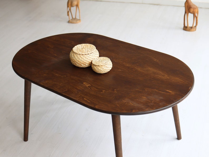 Oval Coffee Table with Conical Legs - Mid-Century Modern Wooden Table - Small Minimalist Coffee Table - Scandinavian Coffee Table