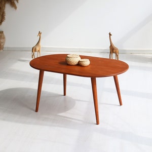 Oval Coffee Table with Conical Legs - Mid-Century Modern Wooden Table - Small Minimalist Coffee Table - Scandinavian Coffee Table