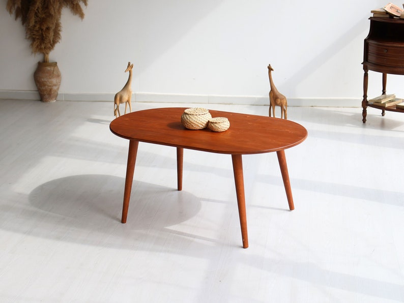 Oval Coffee Table with Conical Legs - Mid-Century Modern Wooden Table - Small Minimalist Coffee Table - Scandinavian Coffee Table