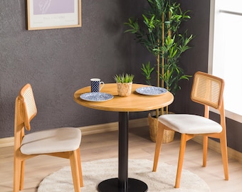 Massiver Kiefernholz Runder Bistro-Küchentisch, Metalltulpenbein-schmale Esstische