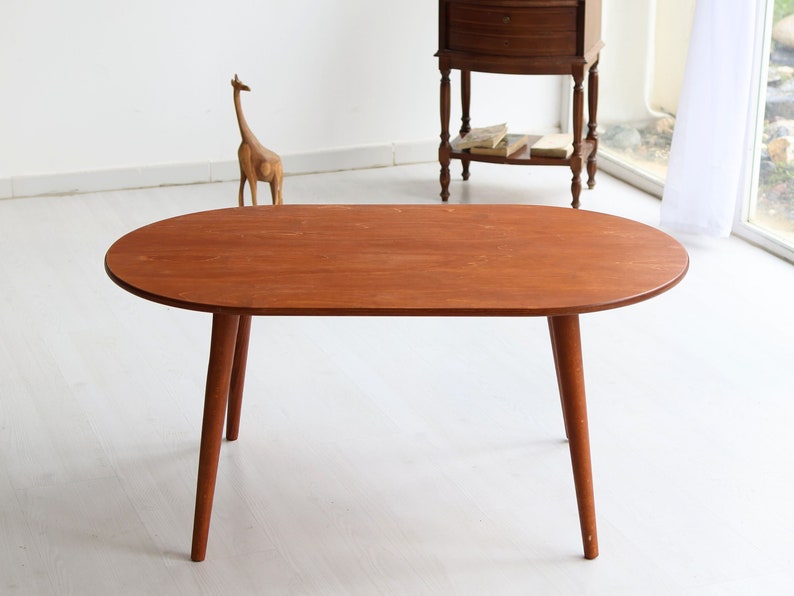 Oval Coffee Table with Conical Legs - Mid-Century Modern Wooden Table - Small Minimalist Coffee Table - Scandinavian Coffee Table