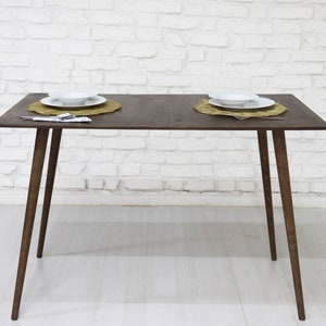 Small Solid Walnut Wood Retro Dining Table for Kitchen, Narrow Mid ...