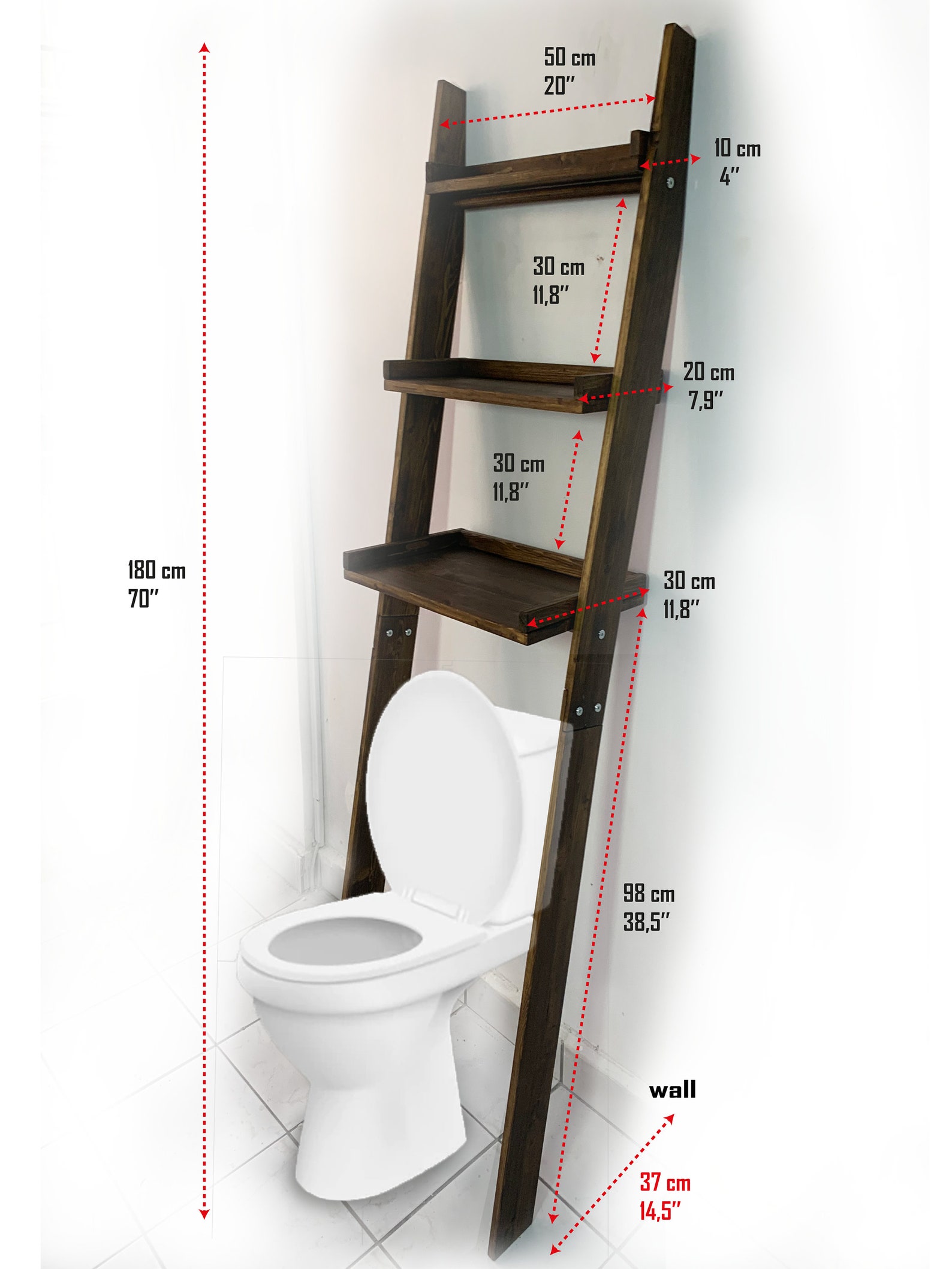Over the Toilet Ladder Shelf Black Shelf Bathroom Storage Etsy Ireland