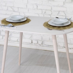 Handmade Oval Wooden Dining Table for 2 | Ideal for Small Homes, Kitchens, Walnut Wooden Dining Room Table, Rustic Narrow Dinning Table