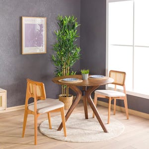 We combine round dining table 2 to 6 seat dining room dinner table and small walnut wood circular dine table kitchen furniture ready to use. Our Solid Oak Wood Dine Table as a Circular Kitchen Furniture.