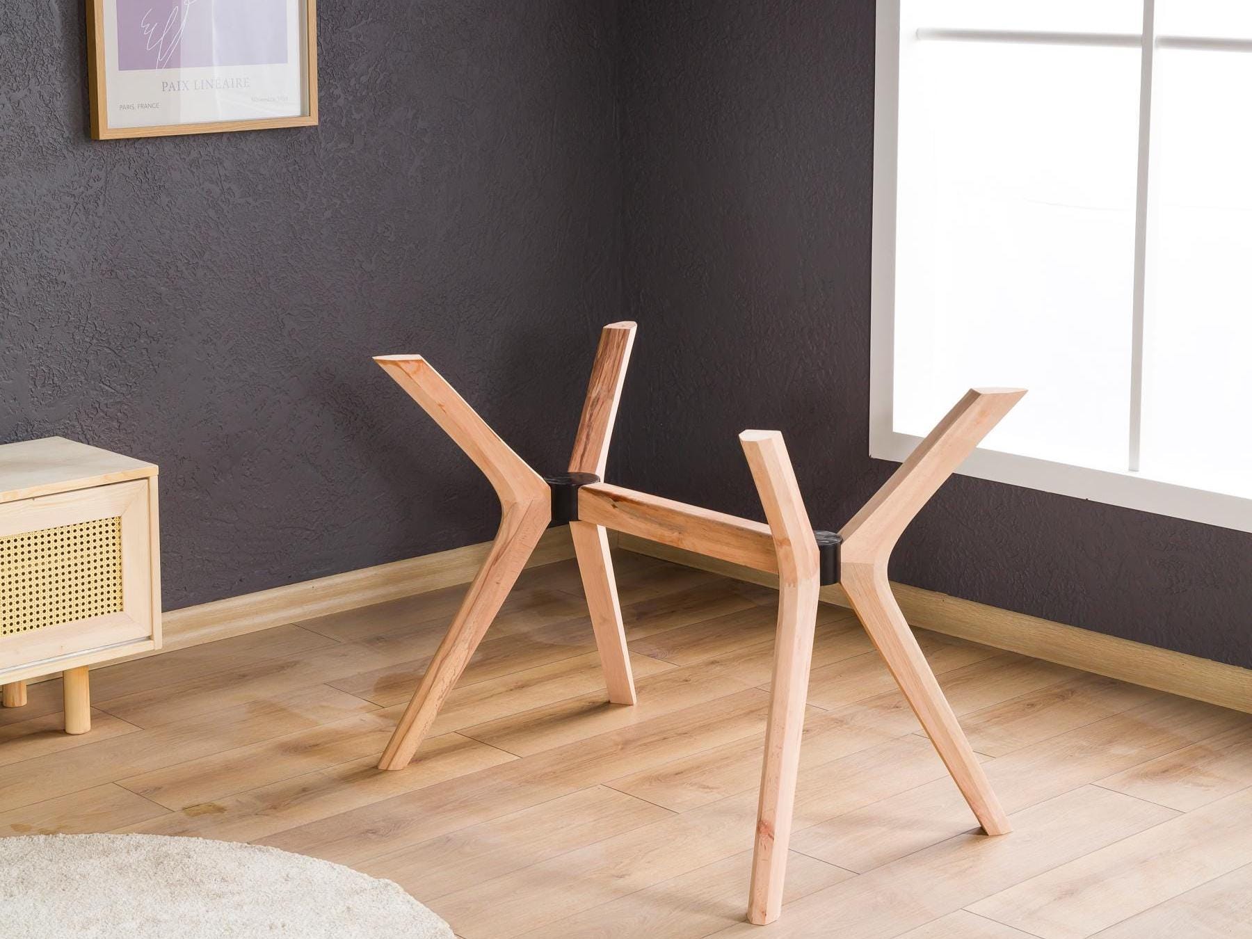 Solid Beech Wood Table Pedestal Legs, Rectangle Large Dining Table Butterfly Leg, Dining Table Spider Leg Base for Glass, Marble or Epoxy
