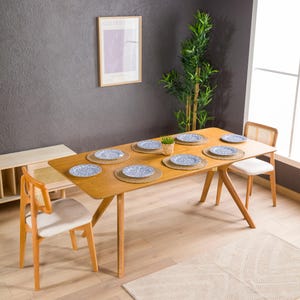 Rectangle Dine Table Wood 6 to 8 Person Seat Dining Room Table: Pedestal Leg Rectangular Farmhouse Dinner Tables Butterfly Legs Furniture