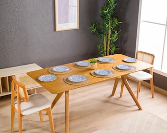 Rectangle Dining Table, Rectangular Wooden Tables Pedestal Leg 6 to 8 Person Seat Table