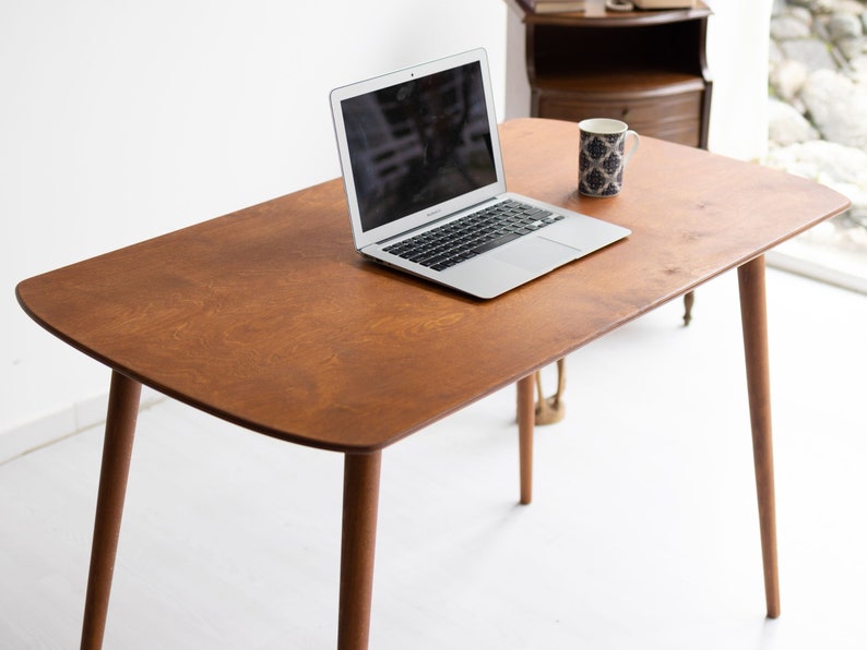 Rounded Oval Office Desk Table, Minimalist Walnut Wood Home Desk, Small Standing Desk, Mid Century Modern Writing Desk, Handmade Furniture