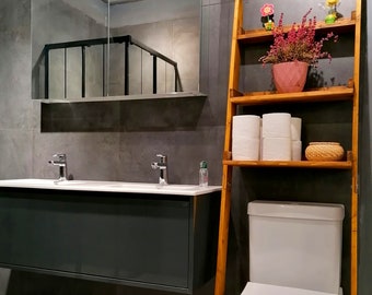 トイレ上部用はしご型棚、トイレ上部の背もたれに立てかけるタイプのバスルーム収納棚