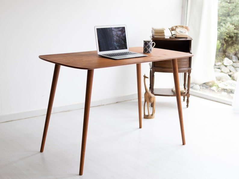 Rounded Oval Office Desk Table, Minimalist Walnut Wood Home Desk, Small Standing Desk, Mid Century Modern Writing Desk, Handmade Furniture