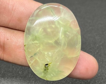 Oval Prehnite Gemstone Cabochon: Rare Quality, Jewelry Making (41X30X8MM, 102 Carat)