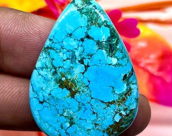 Natural Turquoise Pear Cabochon (46.50 Carat, 39X28X5MM)