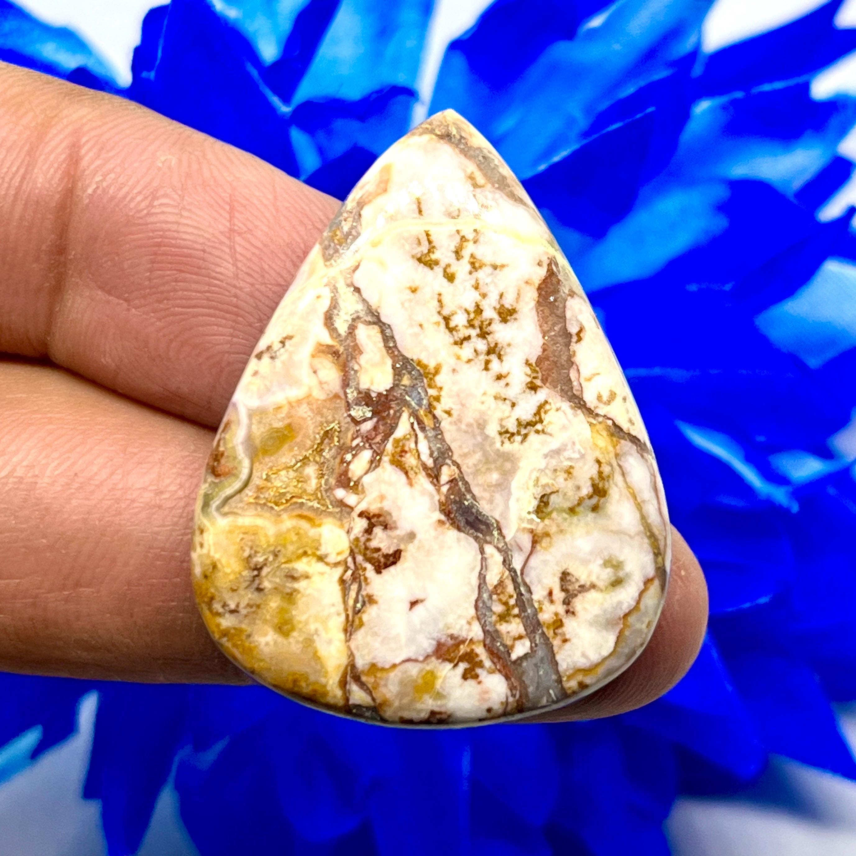 Natural Crazy Lace Agate Cabochon, Pear Gemstone (36X28X7MM, 62.55