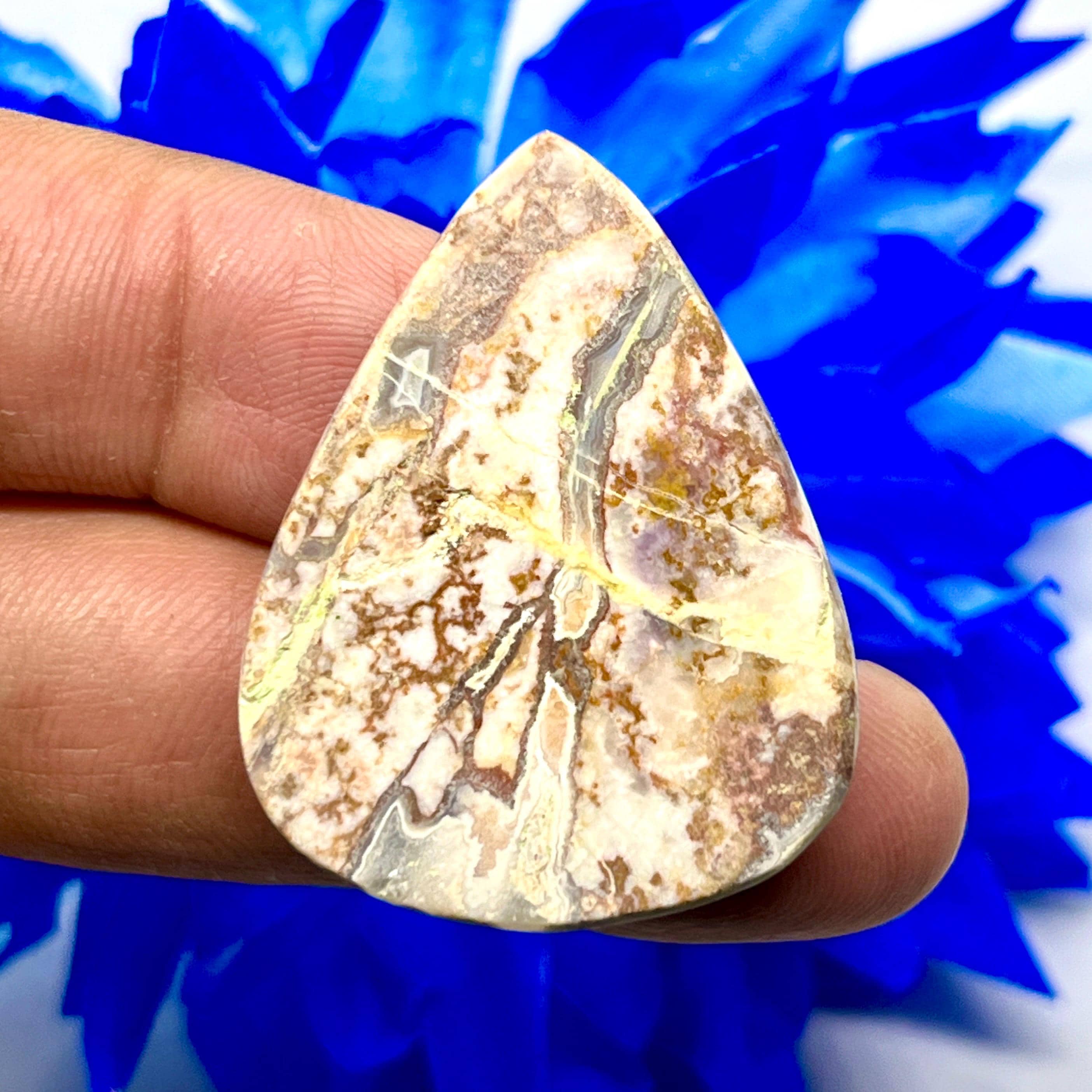 Natural Crazy Lace Agate Cabochon, Pear Gemstone (36X28X7MM, 62.55
