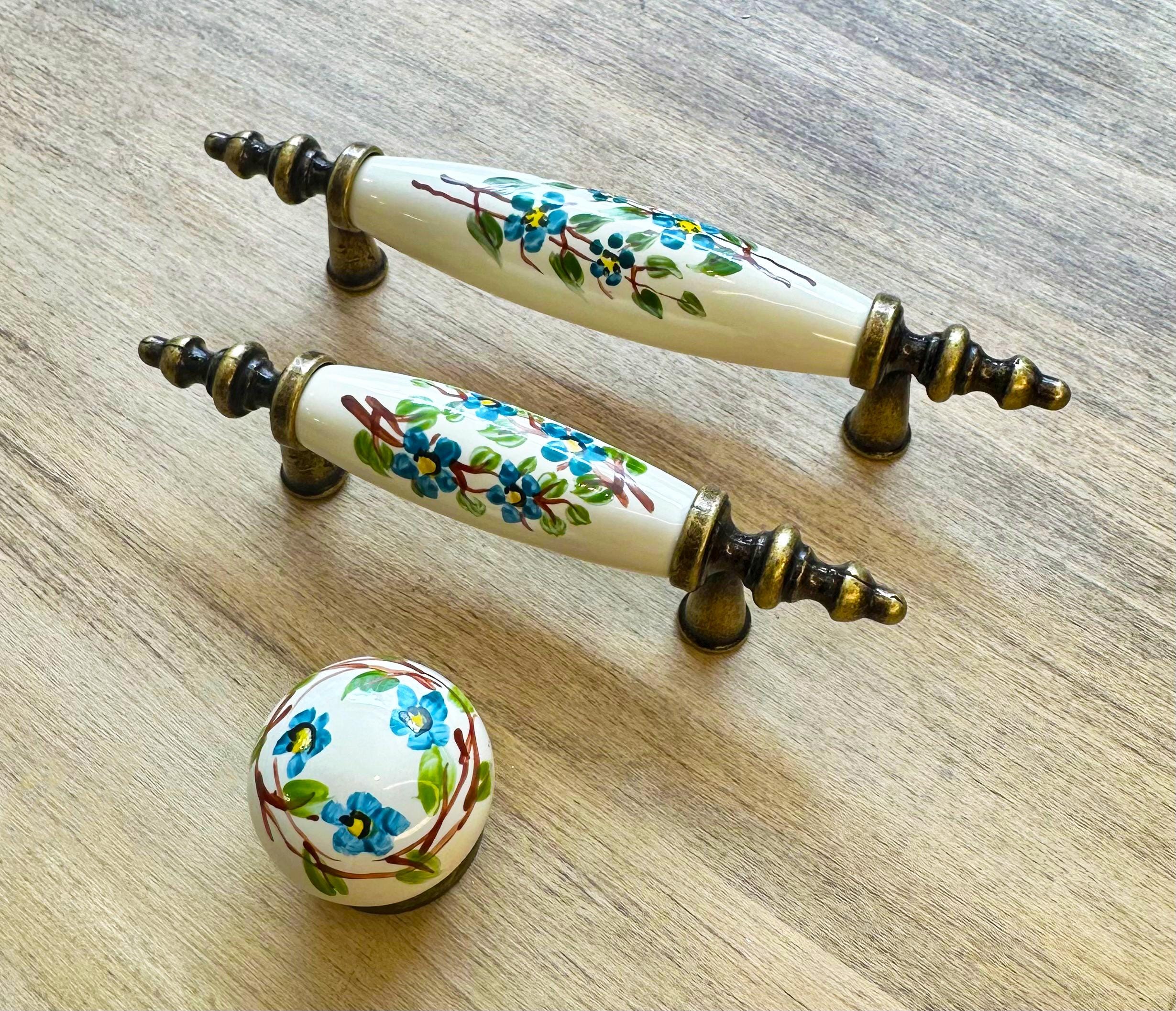 Möbelgriff, Griffe, Schrankgriffe, Möbelknöpfe, Knauf, Kommodengriffe, Porzellan, Schubladengriff, Handarbeit, 64mm, 96mm
