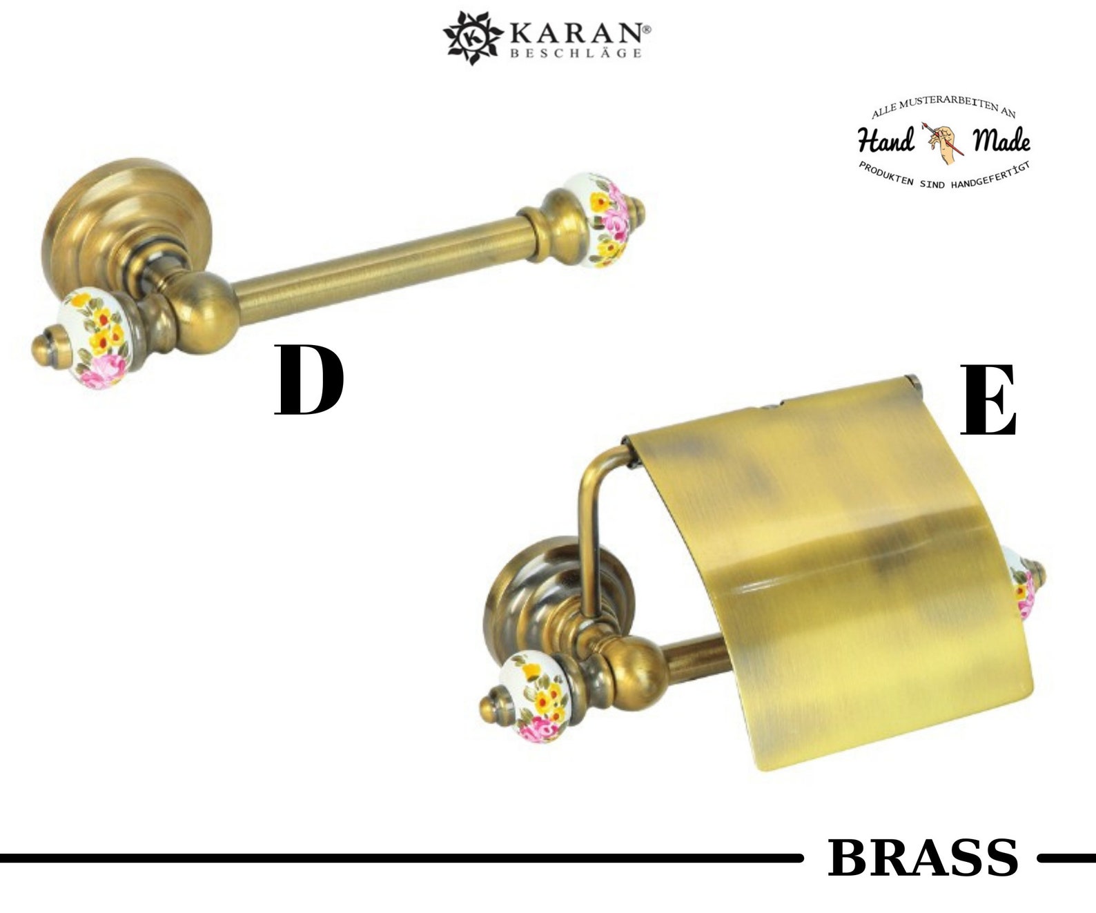 Badezimmer-Accessoires aus Messing und Porzellan handbemalt | Etsy