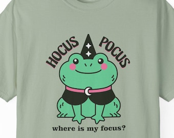Camiseta "¿Dónde está mi enfoque?", Camiseta con el meme de la rana mágica, Regalo con humor para personas con TDAH, Neurodivergente sarcástico, Rana maga friki