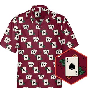 Camisa hawaiana con ambiente de casino, camisa con la carta de póker Lucky Ace, as de espadas