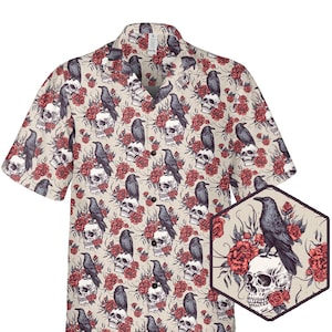 Skulls and Ravens Hawaiian Shirt: Floral Roses Pattern