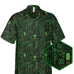 Camisa havaiana com placa de circuito de computador - Presente para programador