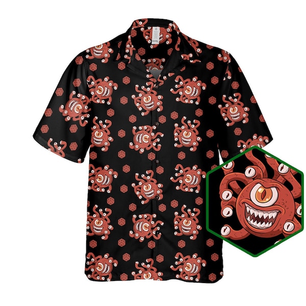 Beholder Shirt, DnD Hawaiian Shirt, DnD Shirt, Dice 20, Dice shirt, Dungeon and dragon, Dungeon and dragon gift, DM gift, Dungeon master