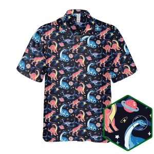Dinosaur In Space Shirt, Dino Shirt, Dinosaur Button Up, Dinosaur Hawaiian Shirt, Nerdy shirt, Dinosaur T-Rex Shirt, Cute Dino Shirt