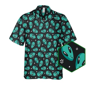 Alien Shirt, Alien Button Up, Alien Hawaiian Shirt, Space Shirt, Outer Space Hawaii Shirt