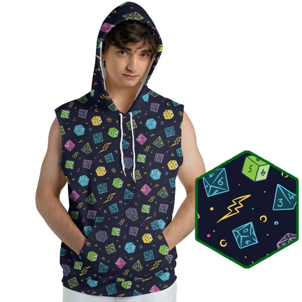 DnD Dice retro sleeveless hoodie, dungeons and dragons hoodie, dnd hoodie dnd shirt dungeon and dragon shirt dungeon master hoodie