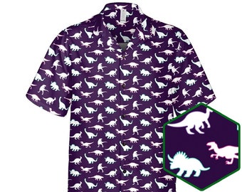 Camisa havaiana de dinossauro: Neon Dino T-Rex com botões