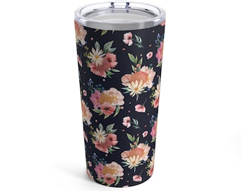 Floral DnD Dice Tumbler: 20oz Stainless Steel Dungeons and Dragons Mug