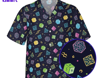 DnD Hawaiian Shirt, Dice Retro Geek Print, Dungoens and Dragons RPG Gift, Dungeon Master shirt