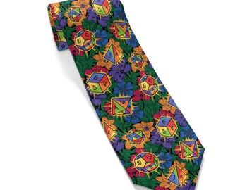 DnD Dice Necktie: Geeky LGBT Pride Colors, Dungeon Master Gift