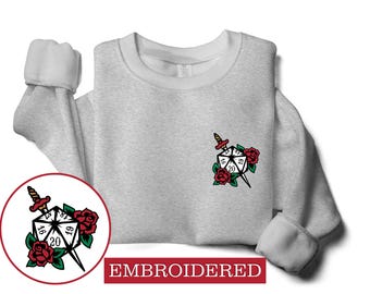 Embroidered Dungeons and Dragons Sweatshirt: D20 Dice Shirt