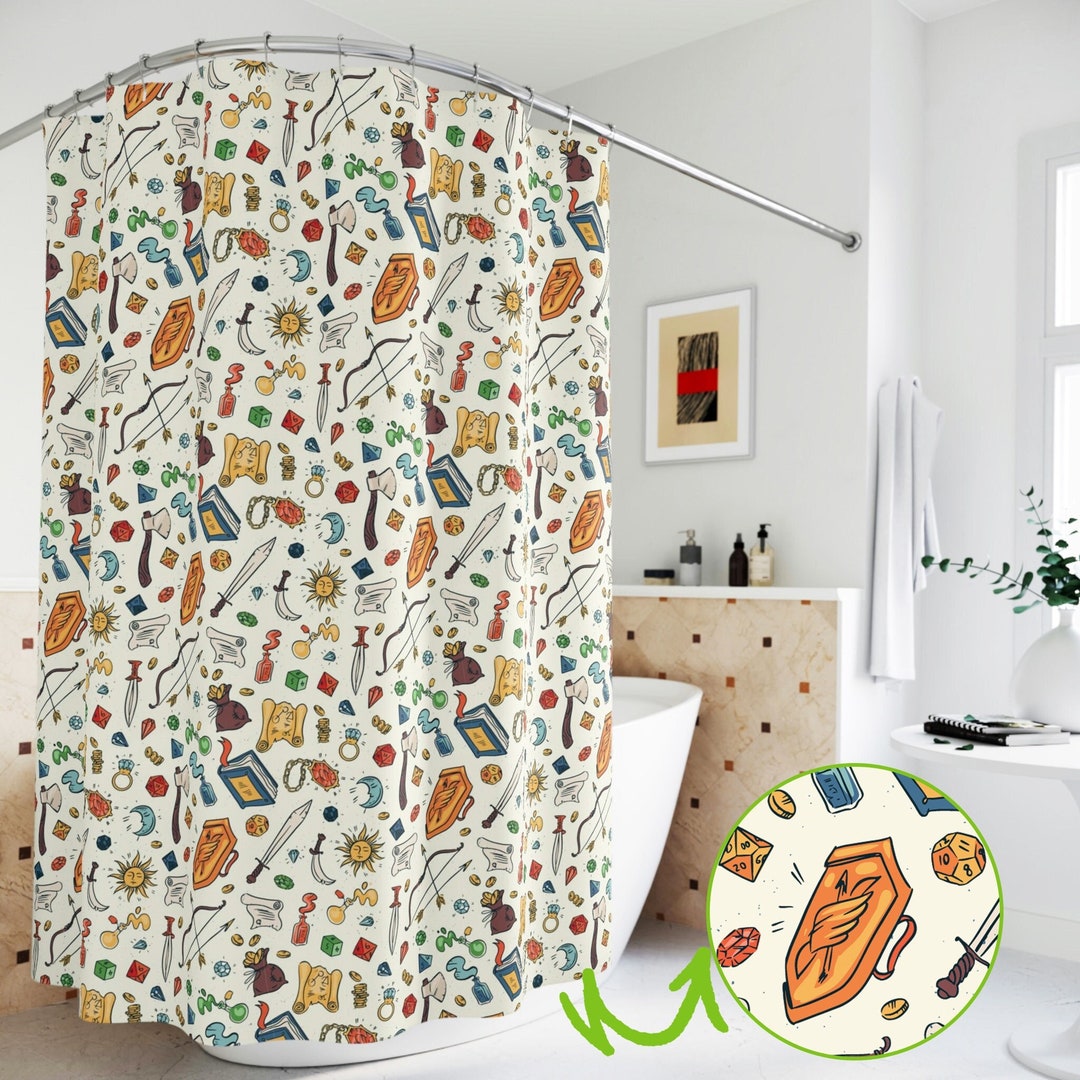 Dnd Items Shower Curtain, Dnd Curtain, Dnd Bathroom Decoration