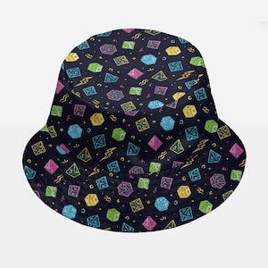 DnD Dice Bucket Hat, DnD Hat, Dungeons and Dragons hat, Dnd Gift, Dm gift