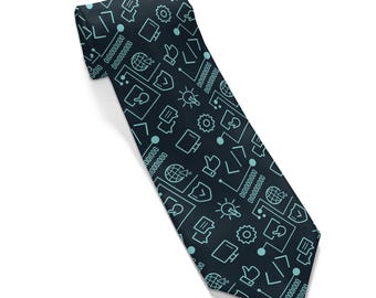 Geeky IT Necktie: Computer Coder Gift, Tech Pattern Tie