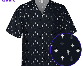 Camisa hawaiana con estampado de avión de combate F-16, camisa abotonada de aviación, avión militar del ejército estadounidense, regalo para pilotos, camisa de avión para veteranos de la Fuerza Aérea