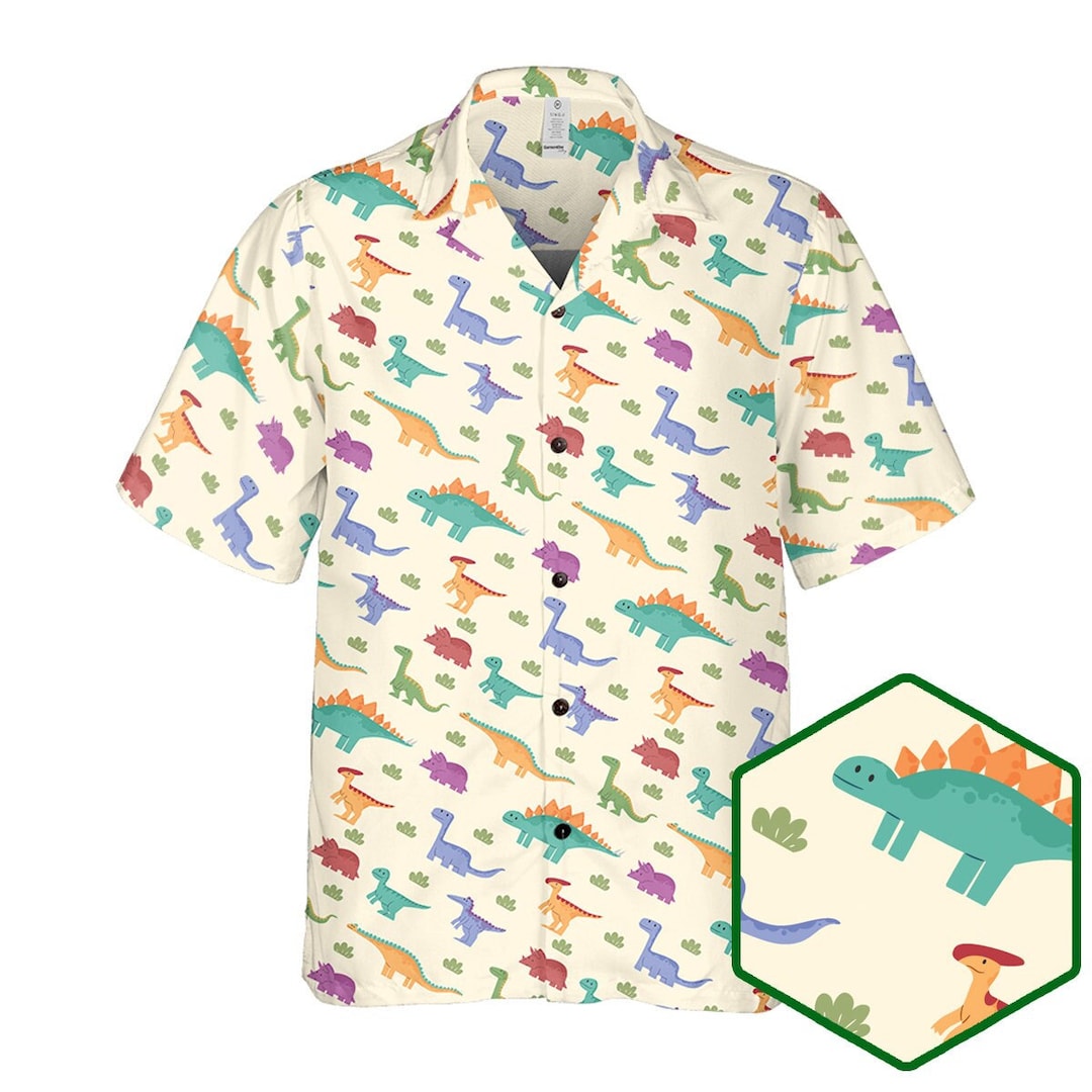 Dinosaur Colorful Shirt, Dinosaur Button Up, Dinosaur Hawaiian Shirt