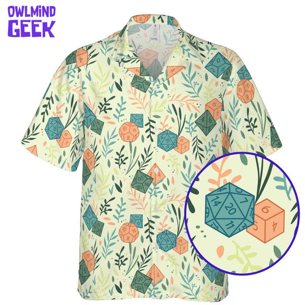 DnD Hawaiian Shirt: RPG Dice Prints Button Up, Dungeons and Dragons, Dungeon Master Gift