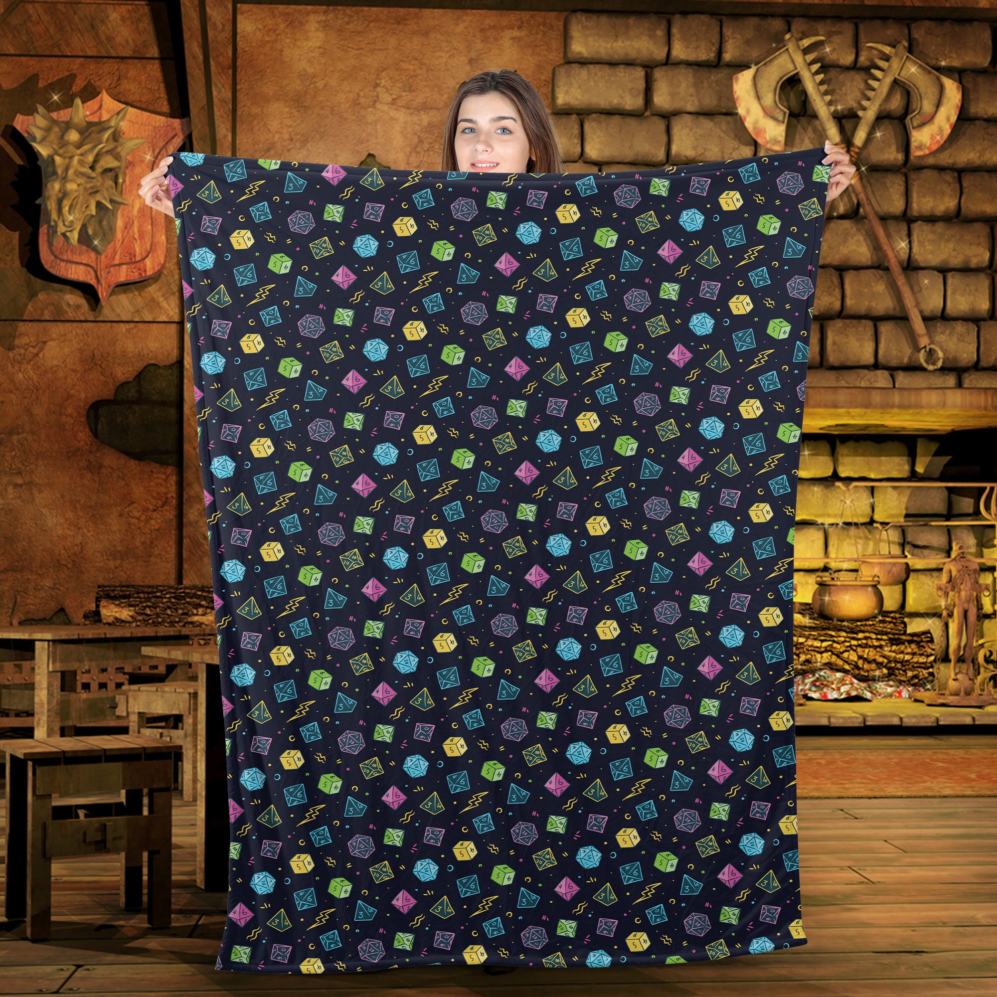 Dnd Dice Retro Pattern Blanket Dnd Blanket Dnd Gifts Dice Etsy